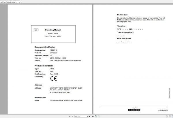 Liebherr Wheel Loader L510 782 SN 12800 Operators Manual 1