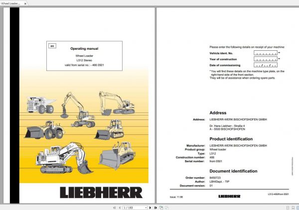 Liebherr Wheel Loader L512 466 Stereo SN 0501 Operating Manual 1