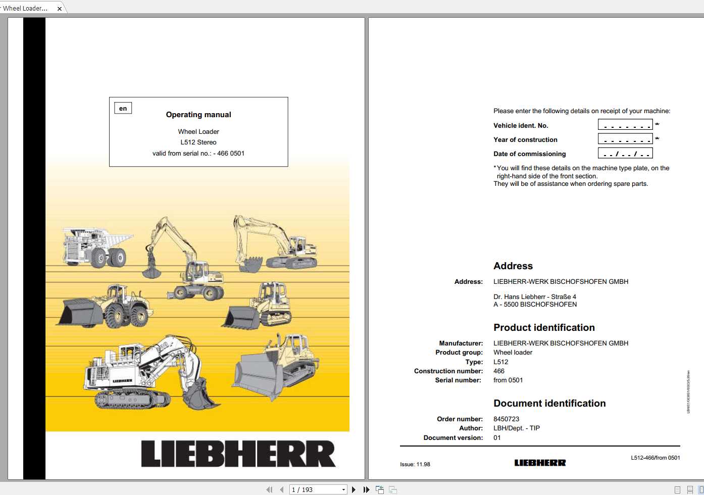 Liebherr Wheel Loader L512 466 Stereo SN 0501 Operating Manual 1