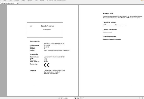 Liebherr Wheel Loader L514 1583 SN 41988 Operators Manual 1