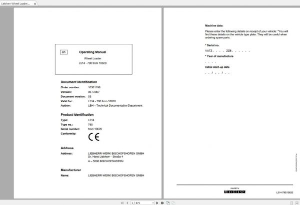 Liebherr Wheel Loader L514 790 SN 10620 Operating Manual 1