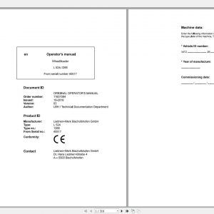 Liebherr Wheel Loader L524 1266 SN 40517 Operators Manual 1