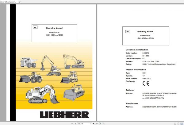 Liebherr Wheel Loader L524 348 SN 13100 Operators Manual 1 1