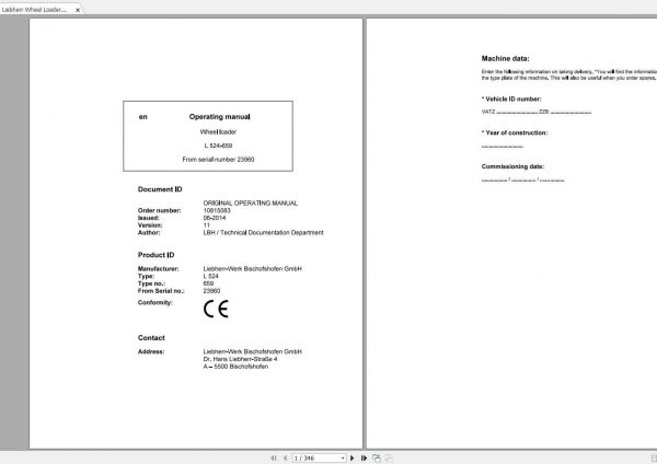 Liebherr Wheel Loader L524 659 SN 23960 Operating Manual 1