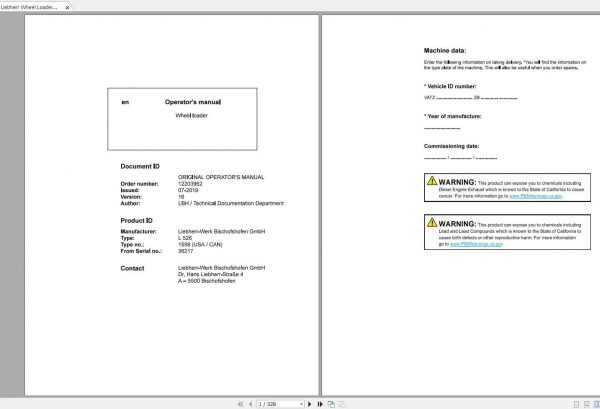 Liebherr Wheel Loader L526 1558USA CAN SN 36217 Operators Manual 1