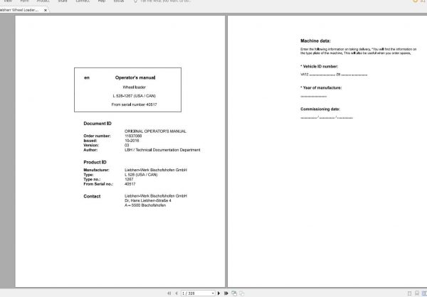 Liebherr Wheel Loader L528 1267USA CAN SN 40517 Operators Manual 2