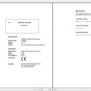 Liebherr Wheel Loader L538 1559 SN 41579 Operators Manual 1