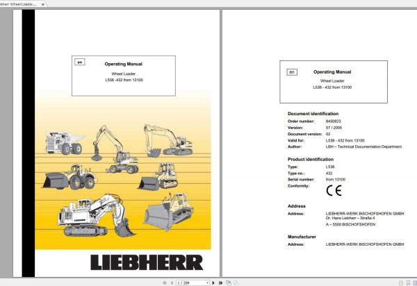 Liebherr Wheel Loader L538 432 SN 13100 Operators Manual 1