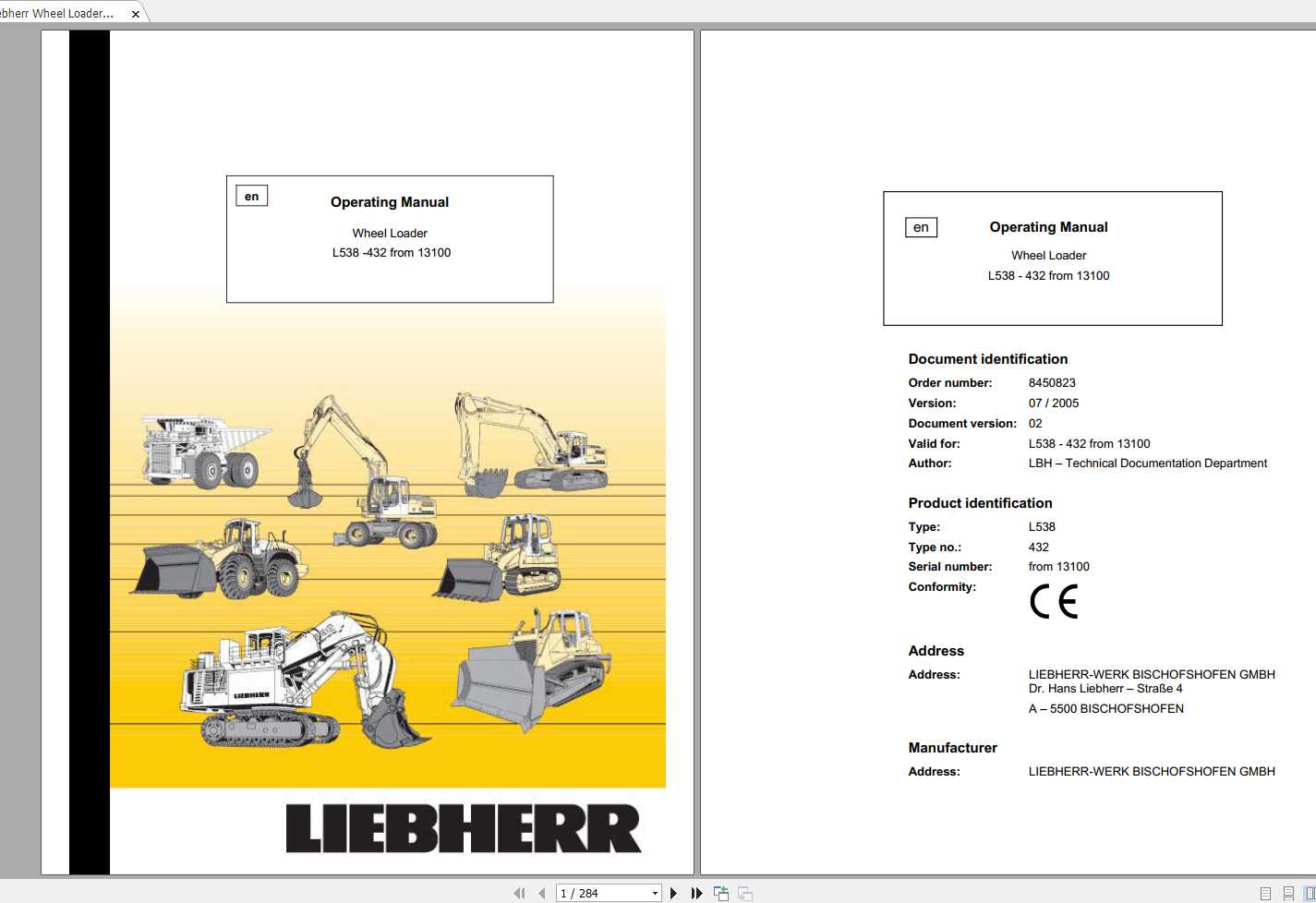 Liebherr Wheel Loader L538 432 SN 13100 Operators Manual 1