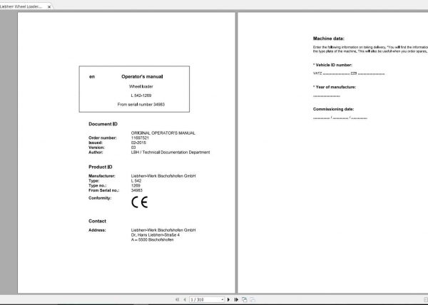 Liebherr Wheel Loader L542 1269 SN 34983 Operators Manual 1