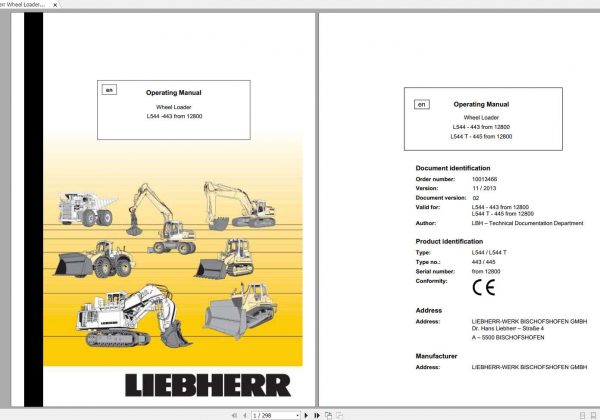 Liebherr Wheel Loader L544 433 SN 12800 Operators Manual 1