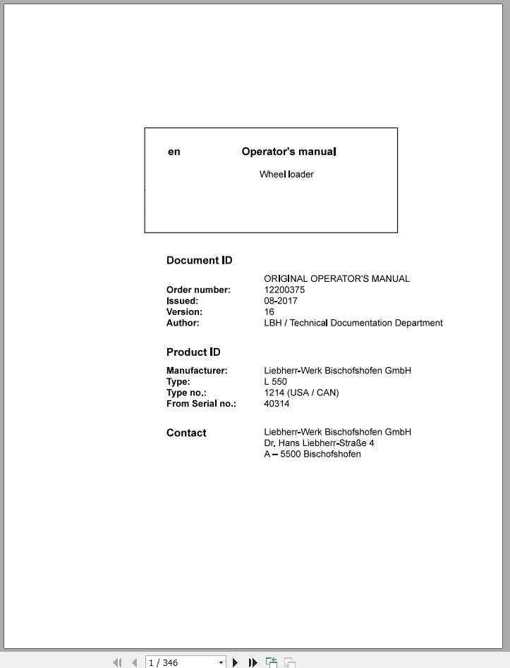 Liebherr Wheel Loader L550 1214USA CAN SN 40314 Operators Manual 1