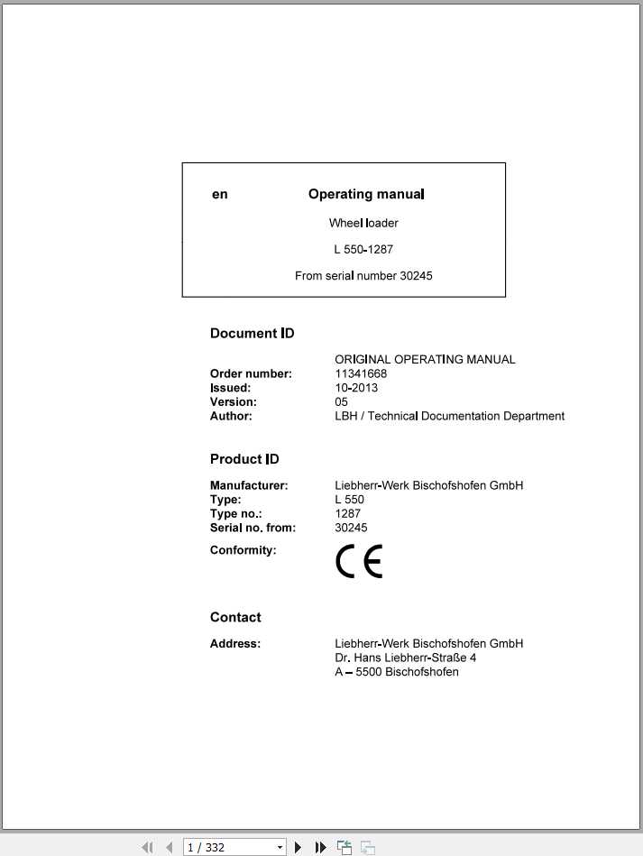 Liebherr Wheel Loader L550 1287 SN 30245 Operators Manual 1