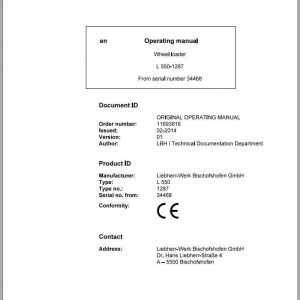 Liebherr Wheel Loader L550 1287 SN 34468 Operators Manual 1