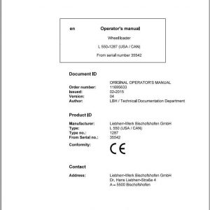 Liebherr Wheel Loader L550 1287 SN 35542 Operators Manual 1 1