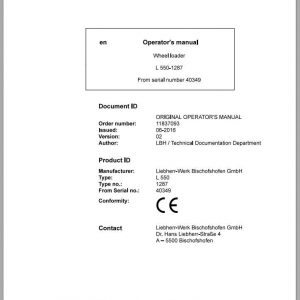 Liebherr Wheel Loader L550 1287 SN 40349 Operators Manual 1