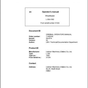 Liebherr Wheel Loader L550 1562 SN 31334 Operators Manual 1
