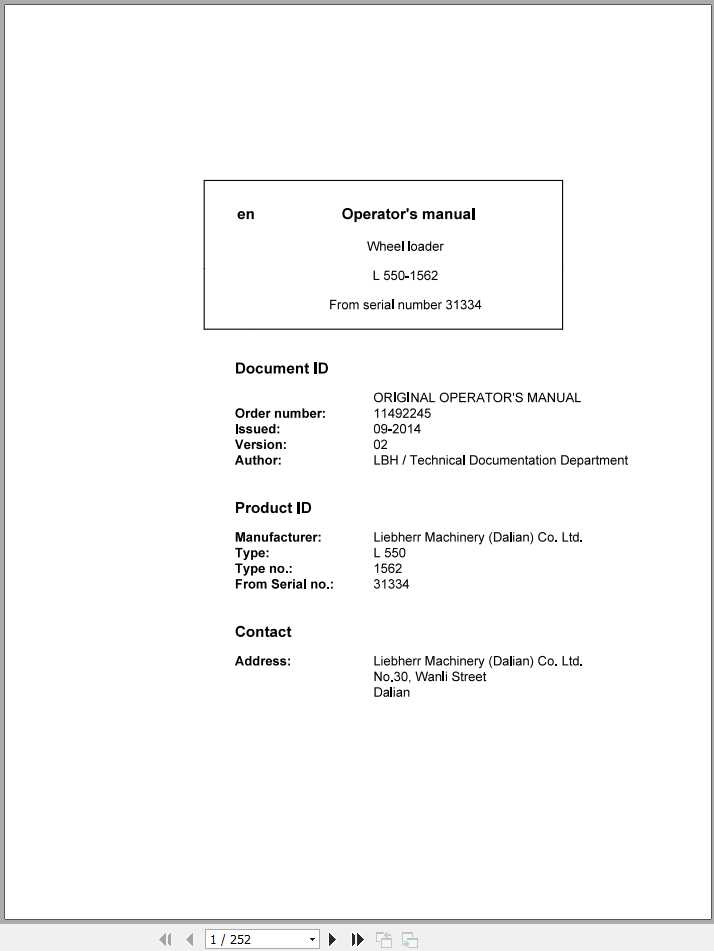 Liebherr Wheel Loader L550 1562 SN 31334 Operators Manual 1