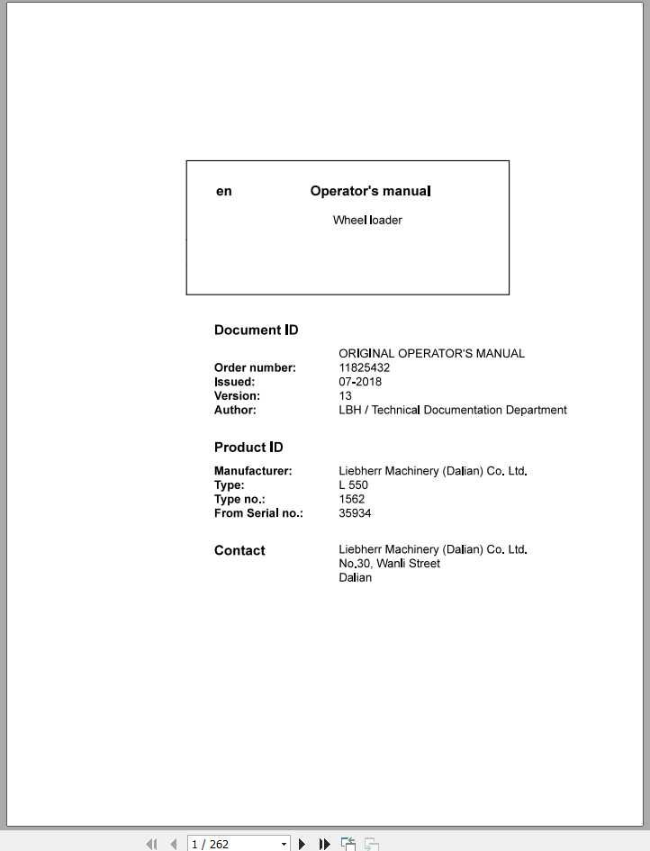 Liebherr Wheel Loader L550 1562 SN 35934 Operators Manual 1