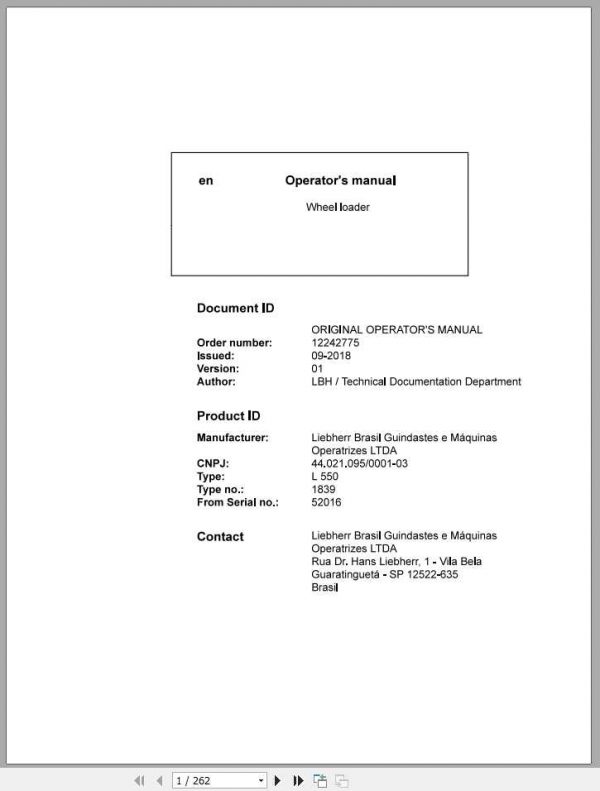 Liebherr Wheel Loader L550 1839 SN 52016 Operators Manual 1