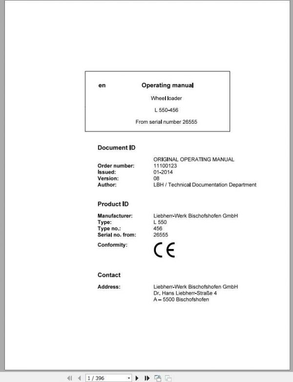 Liebherr Wheel Loader L550 456 SN 26555 Operators Manual 1