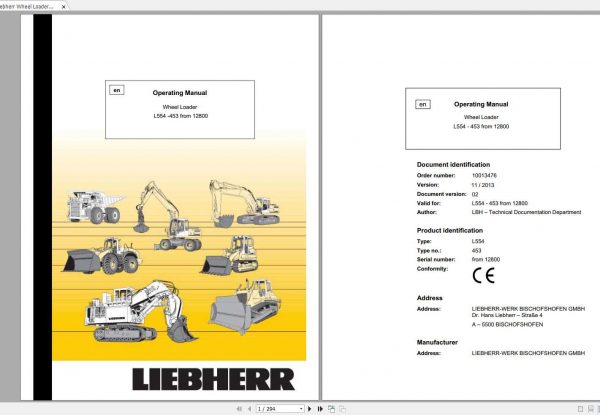 Liebherr Wheel Loader L554 453 SN 12800 Operators Manual 1