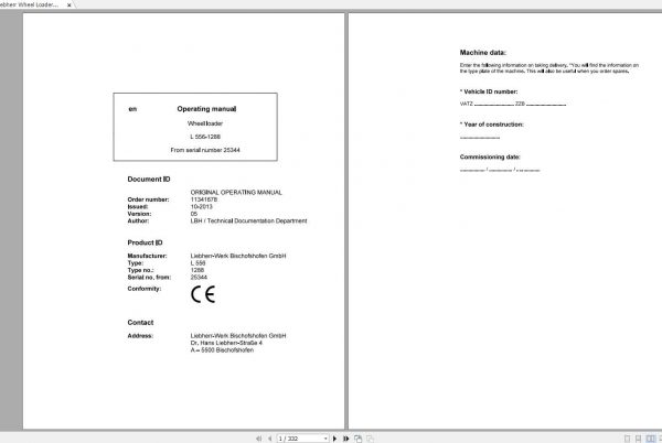 Liebherr Wheel Loader L556 1288 SN 25344 Operators Manual 1