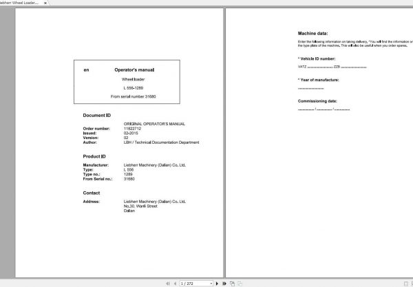 Liebherr Wheel Loader L556 1289 SN 31680 Operators Manual 1