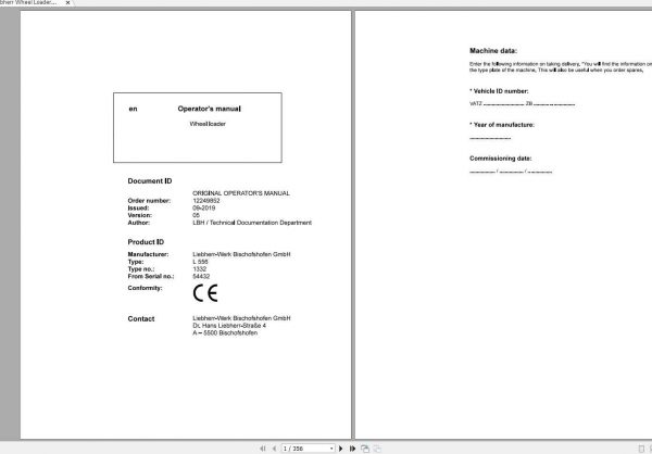 Liebherr Wheel Loader L556 1332 SN 54432 Operators Manual 1