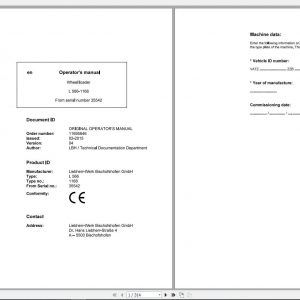 Liebherr Wheel Loader L566 1168 SN 35542 Operators Manual 1