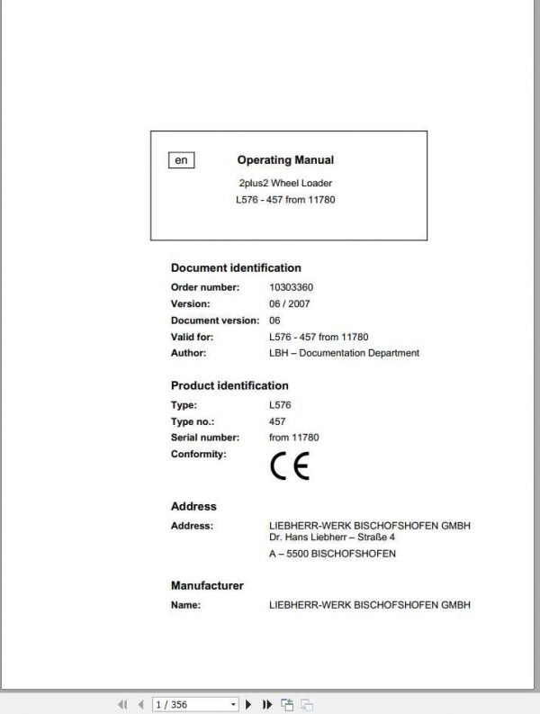 Liebherr Wheel Loader L566 1618 SN 38549 Operators ManualZH 1 1