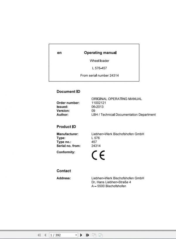 Liebherr Wheel Loader L566 1618 SN 38549 Operators ManualZH 1 2