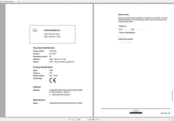 Liebherr Wheel Loader L566 4602plus2 SN 11780 Operators Manual 1