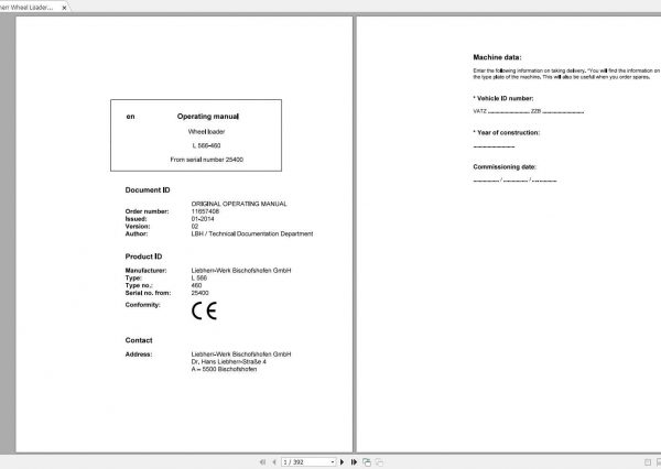 Liebherr Wheel Loader L566 460 SN 25400 Operators Manual 1
