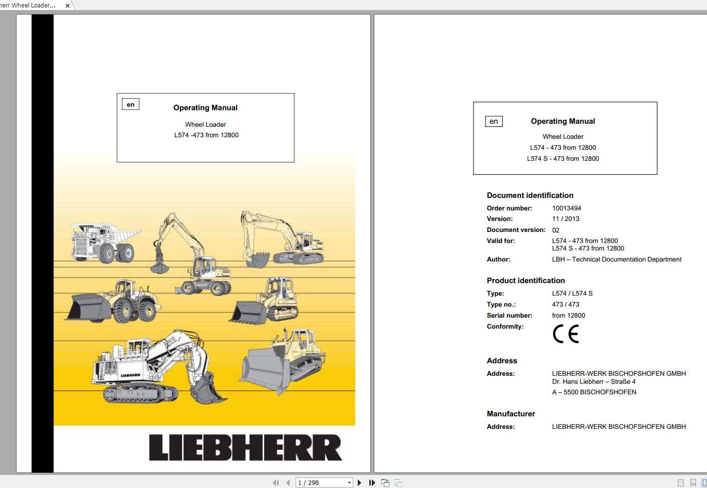 Liebherr Wheel Loader L574 473 SN 12800 Operators Manual 1