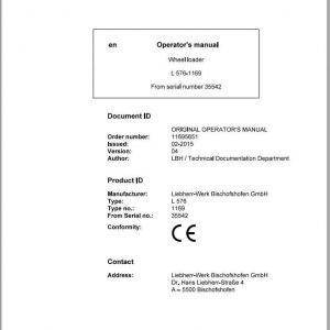 Liebherr Wheel Loader L576 1169 SN 35542 Operators Manual 1