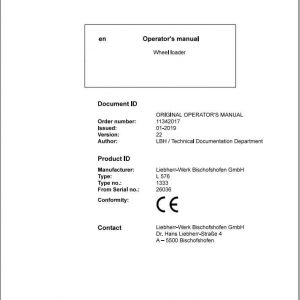 Liebherr Wheel Loader L576 1333 SN 26036 Operators Manual 1