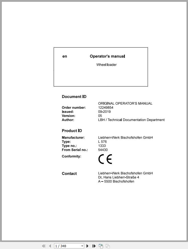 Liebherr Wheel Loader L576 1333 SN 54430 Operators Manual 1