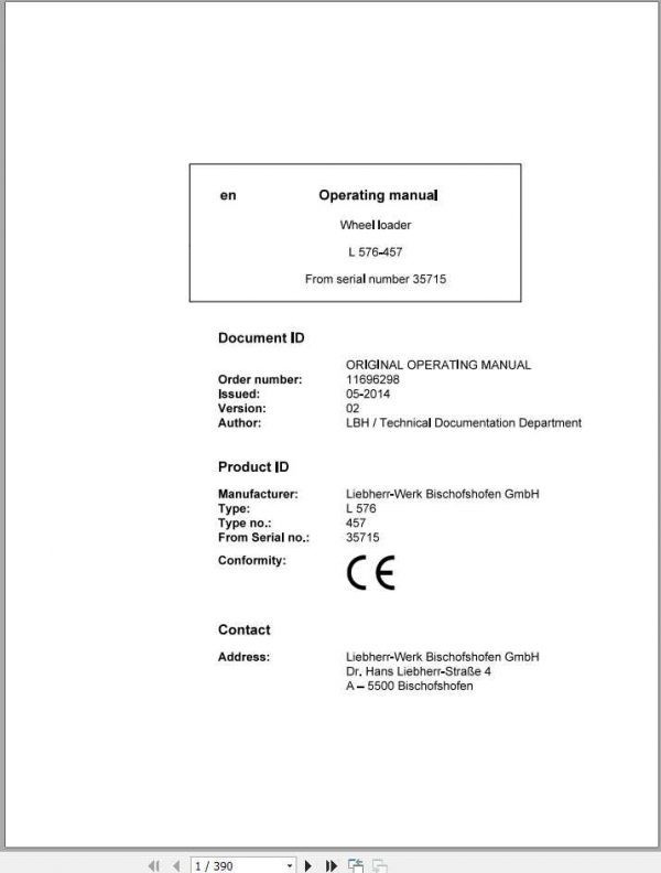 Liebherr Wheel Loader L576 457 SN 35715 Operators Manual 1
