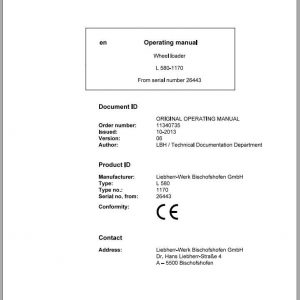 Liebherr Wheel Loader L580 1170 SN 26443 Operators Manual 1