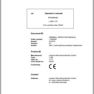 Liebherr Wheel Loader L580 1170 SN 35542 Operators Manual 1