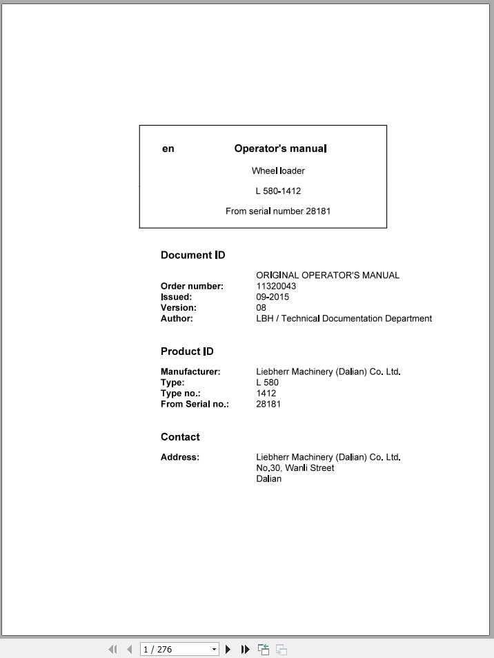 Liebherr Wheel Loader L580 1412 SN 28181 Operators Manual 1a1uOX