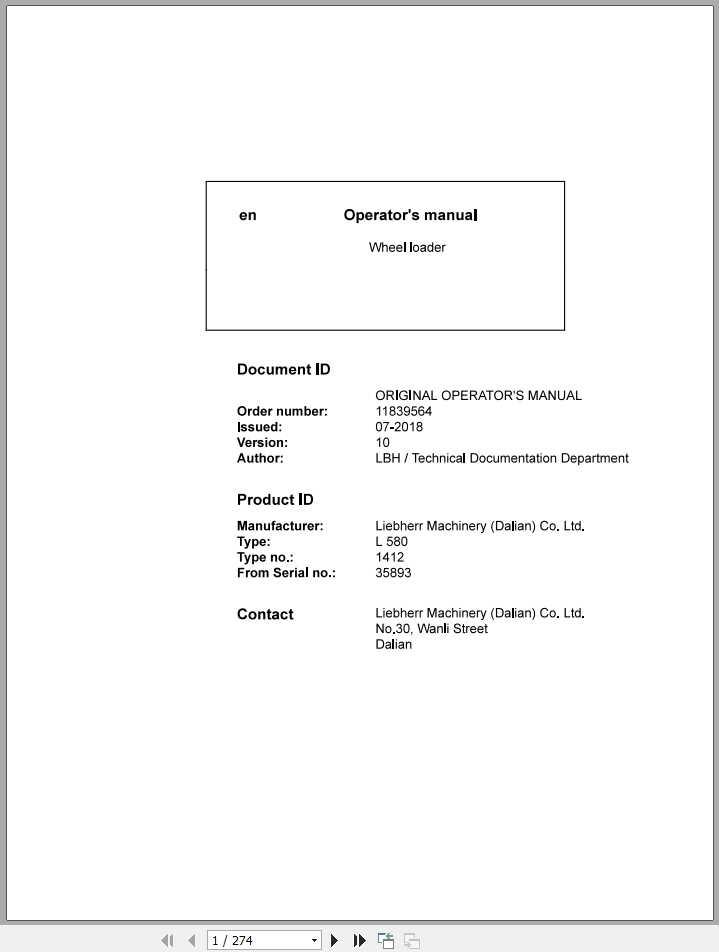 Liebherr Wheel Loader L580 1412 SN 35893 Operators Manual 1