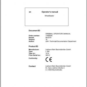 Liebherr Wheel Loader L580 1414 SN 36512 Operators Manual 1