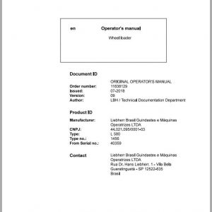 Liebherr Wheel Loader L580 1456 SN 40359 Operators Manual 1