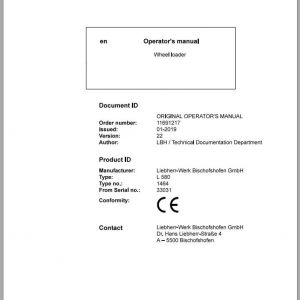 Liebherr Wheel Loader L580 1464 SN 33031 Operators Manual 1