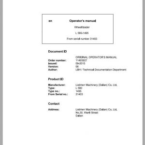 Liebherr Wheel Loader L580 1495 SN 31403 Operators Manual 1