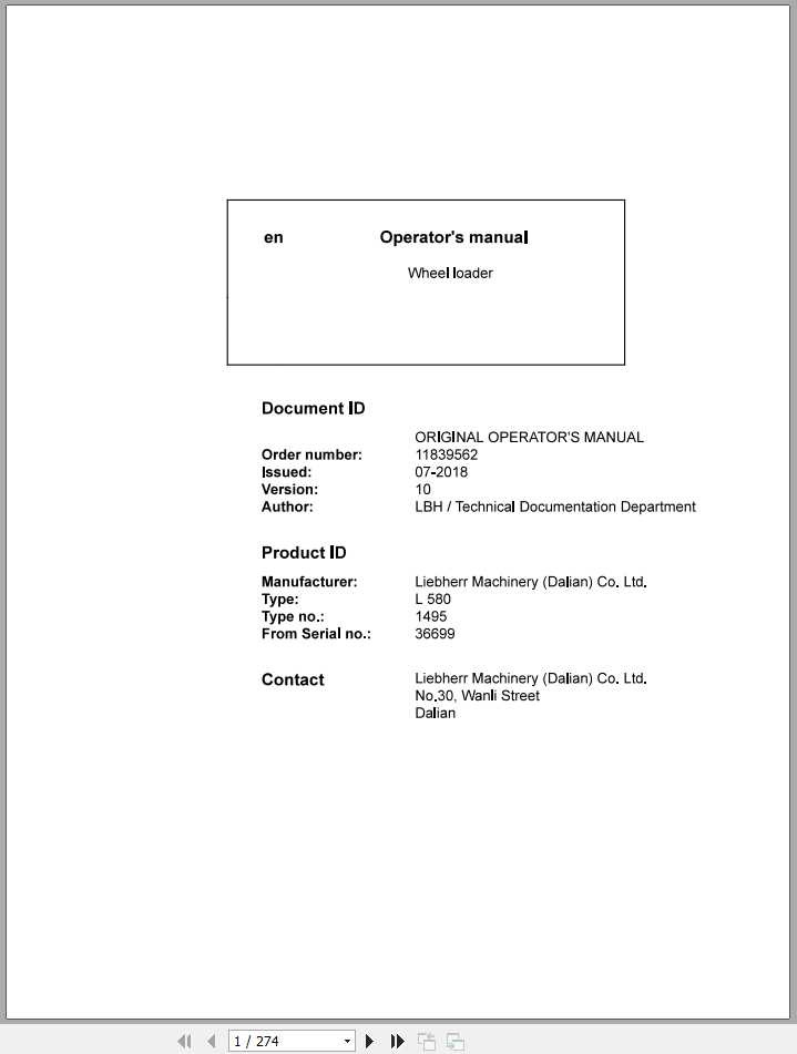 Liebherr Wheel Loader L580 1495 SN 36699 Operators Manual 1