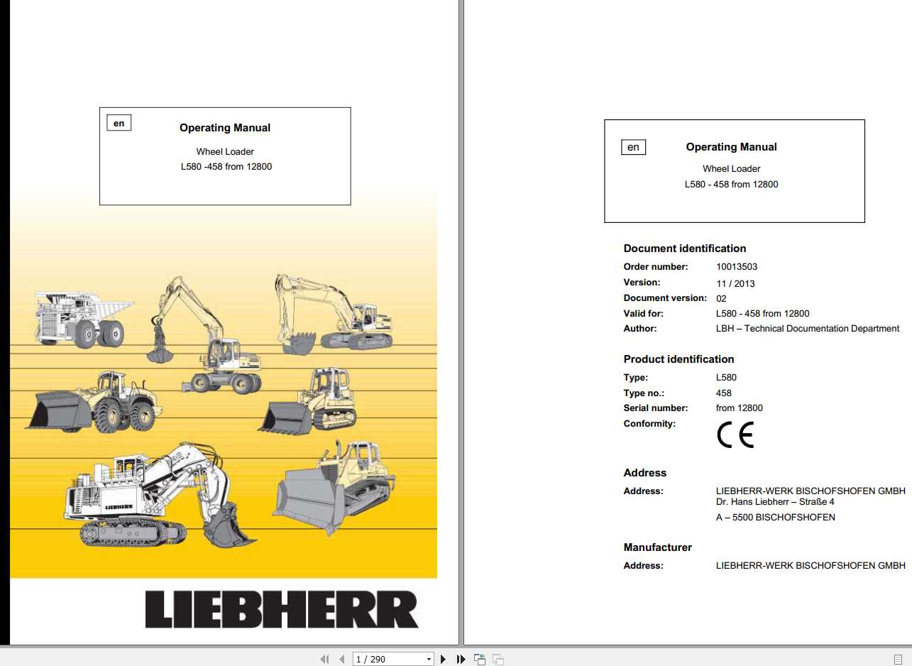 Liebherr Wheel Loader L580 458 SN 12800 Operators Manual 1QhfnX