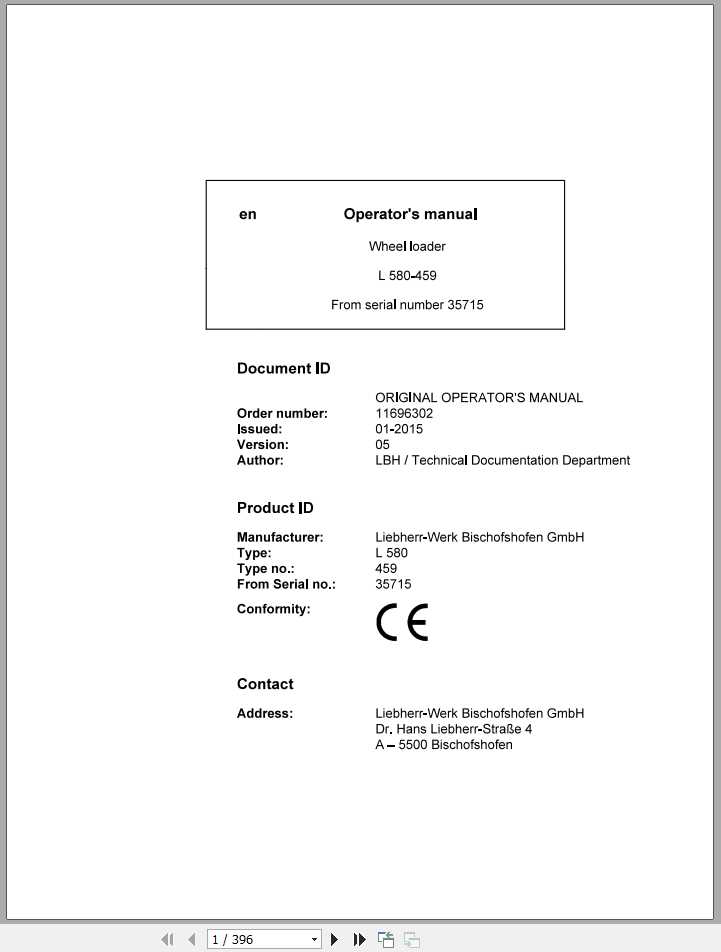 Liebherr Wheel Loader L580 459 SN 35715 Operators Manual 1